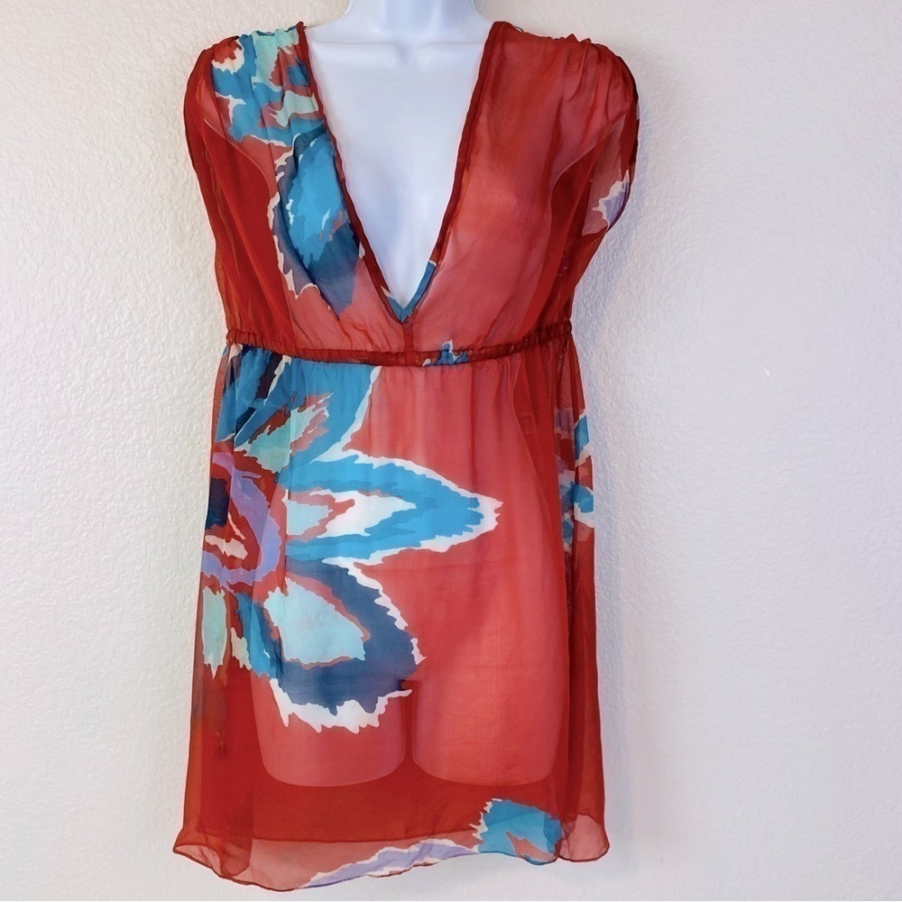 Tibi Semi Sheer Floral Swim Cover Up Swim Dress